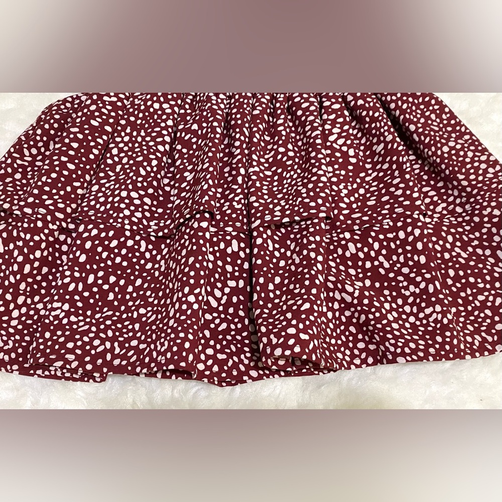 Romwe Womens S Dark Red White Polka Dot Ruffle Skirt Boho Y2K Preppy Feminine - Picture 4 of 10